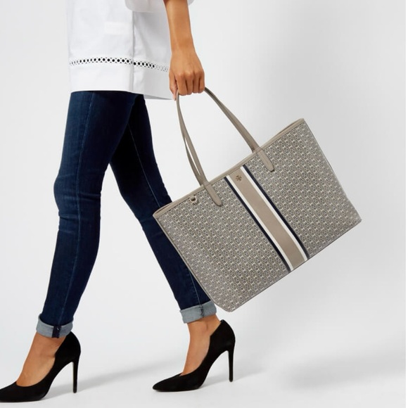 Tory Burch | Geo Logo Stripe Tote Bag EUC - Picture 3 of 13